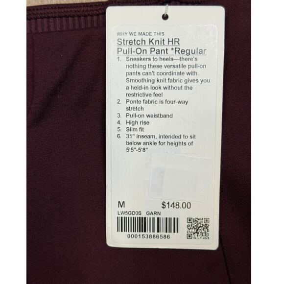 Lululemon Stretch Knit HR Pull-On Pant Garnet Size M NWT - Picture 7 of 9